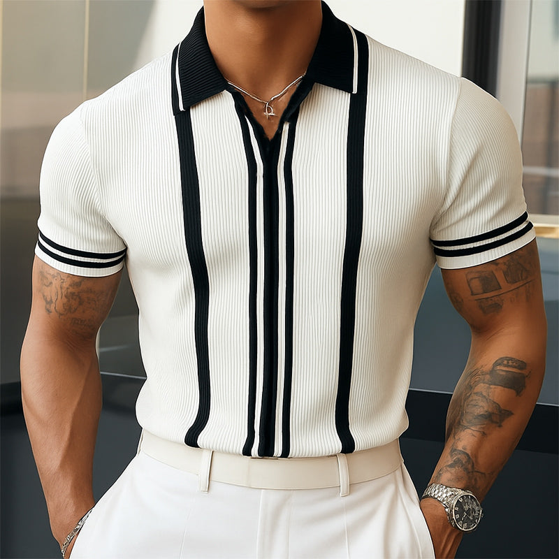 Men's short sleeve knitted polo shirt lightweight casual wear - sophisticated summer style for social gatherings