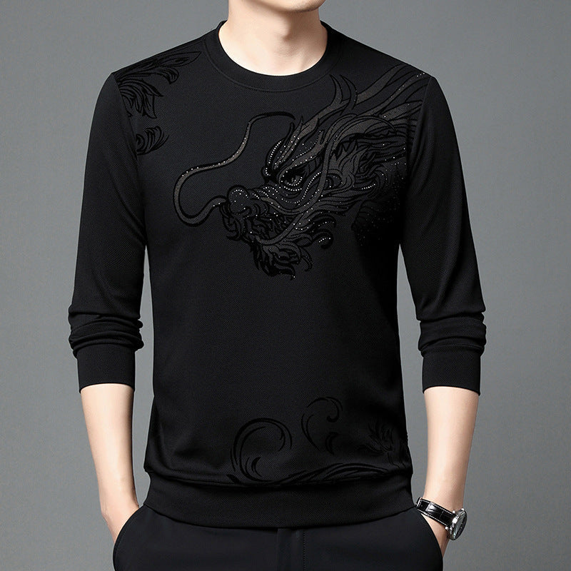 Men’s Dragon Print Long Sleeve Top - Trendy Graphic Tee