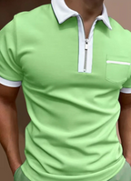 Men's polo shirt casual attire with zip-up design - short sleeve top with chest pocket for weekend wear