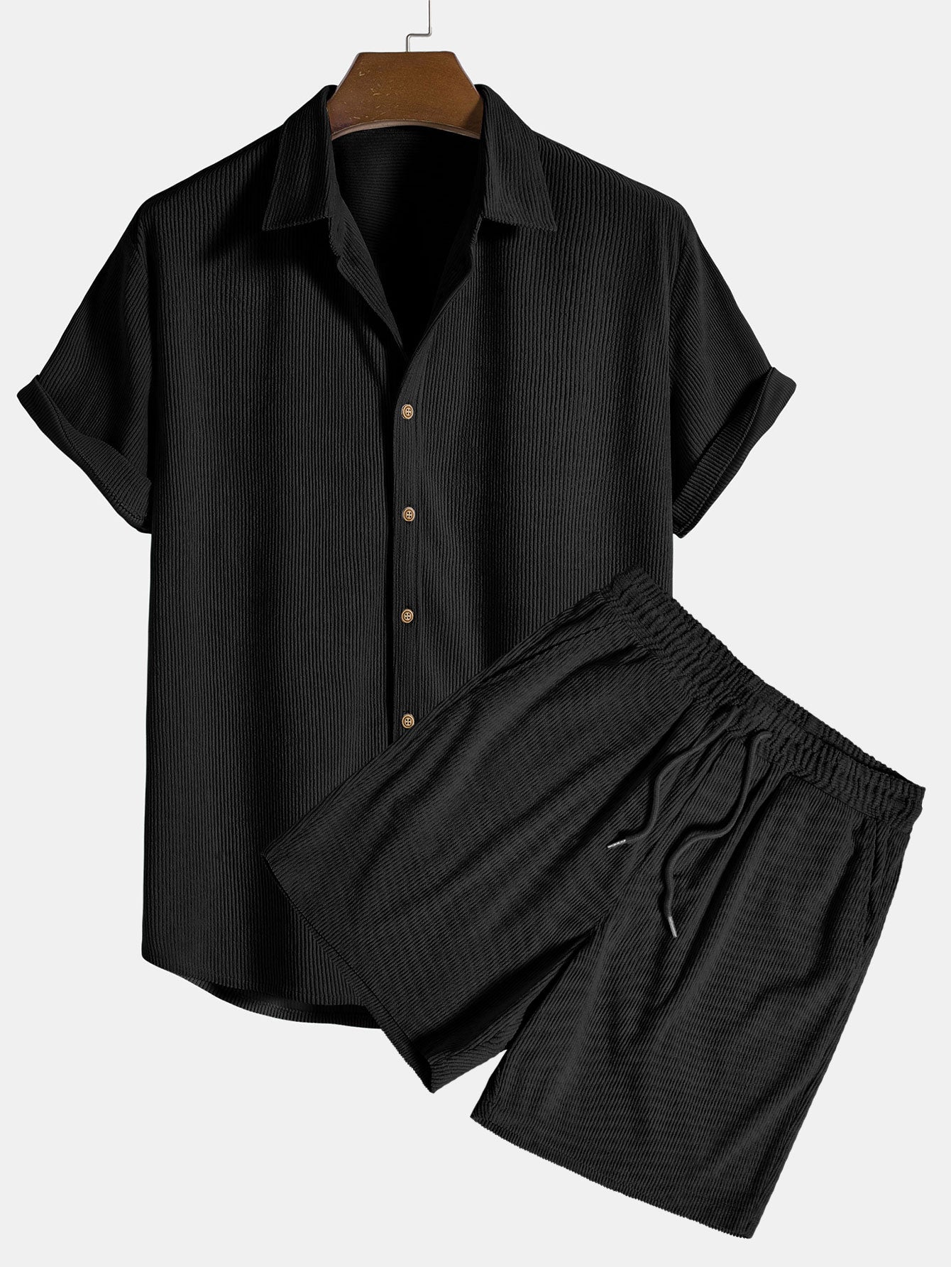 2-piece men’s short sleeve set - ribbed shirt and shorts combination