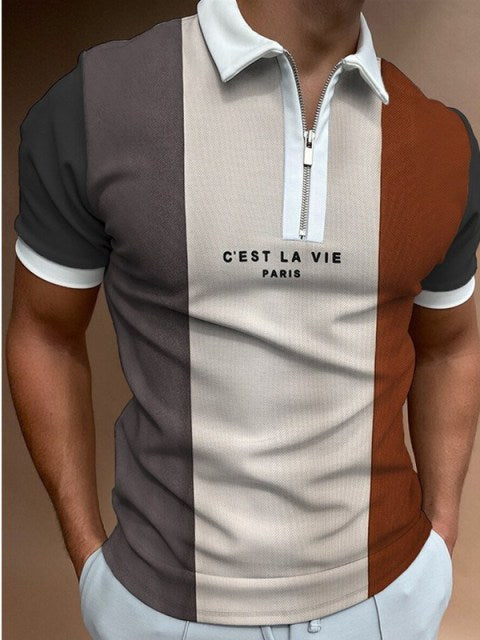 Men's zip neck polo shirt contemporary casual wear - premium fabric short sleeve top for smart-casual outings