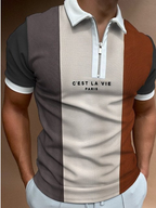 Men's zip neck polo shirt contemporary casual wear - premium fabric short sleeve top for smart-casual outings