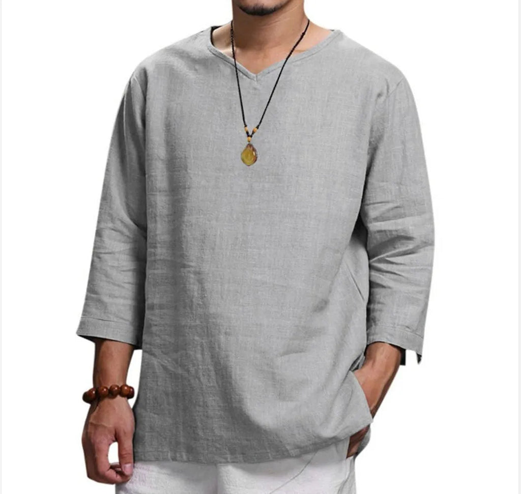 Men's linen style casual t-shirt - relaxed fit short sleeve top for everyday wear