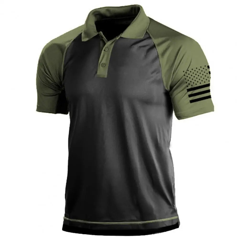 Men's tactical polo shirt with flag patchwork - casual wear for outdoor activities