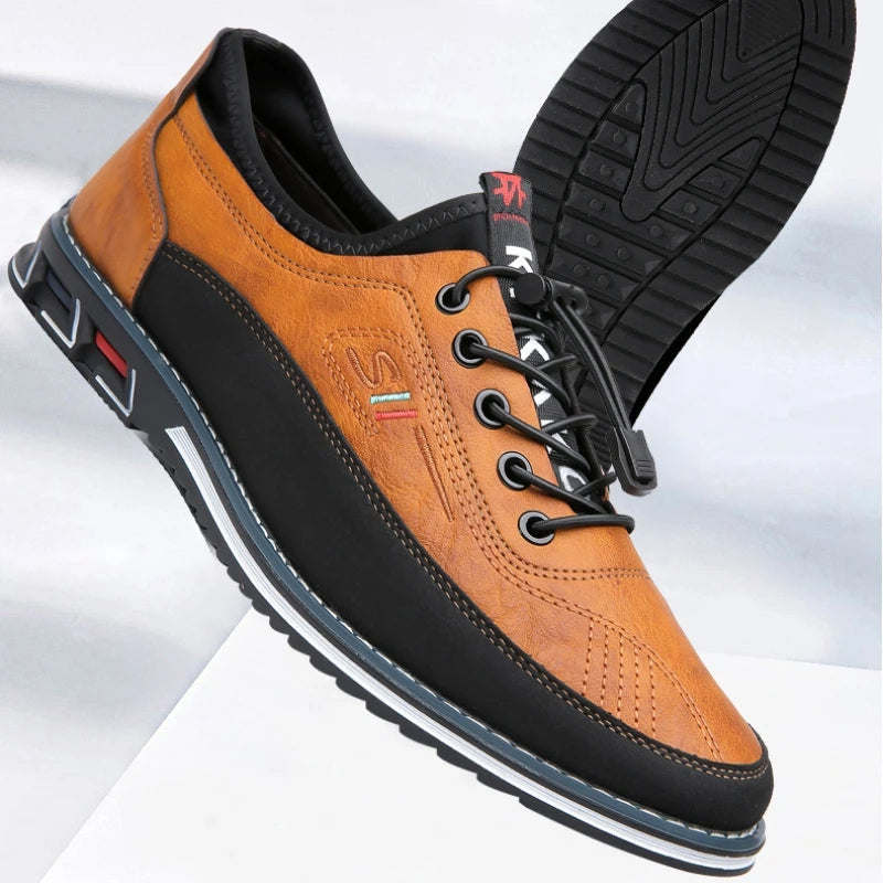Men's casual leather shoes - sleek lace-up design for everyday wear, stylish footwear