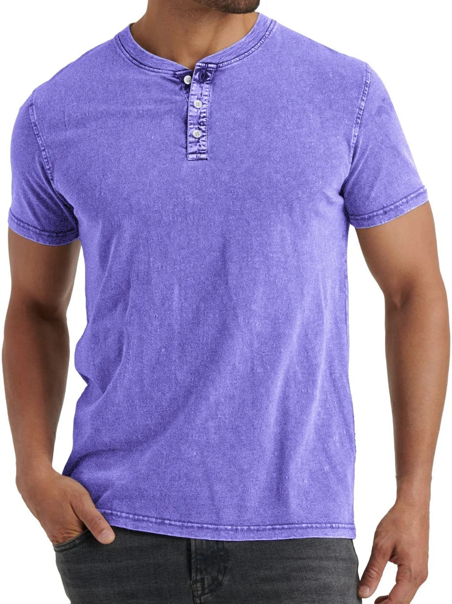Men's denim henley t-shirt relaxed casual top - versatile stylish fit for everyday wear