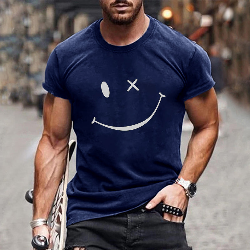 Men's vintage graphic t-shirt - retro smiley print round neck tee