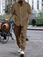2-piece men's casual outfit stylish shirt and trousers set - everyday wear for weekend outings