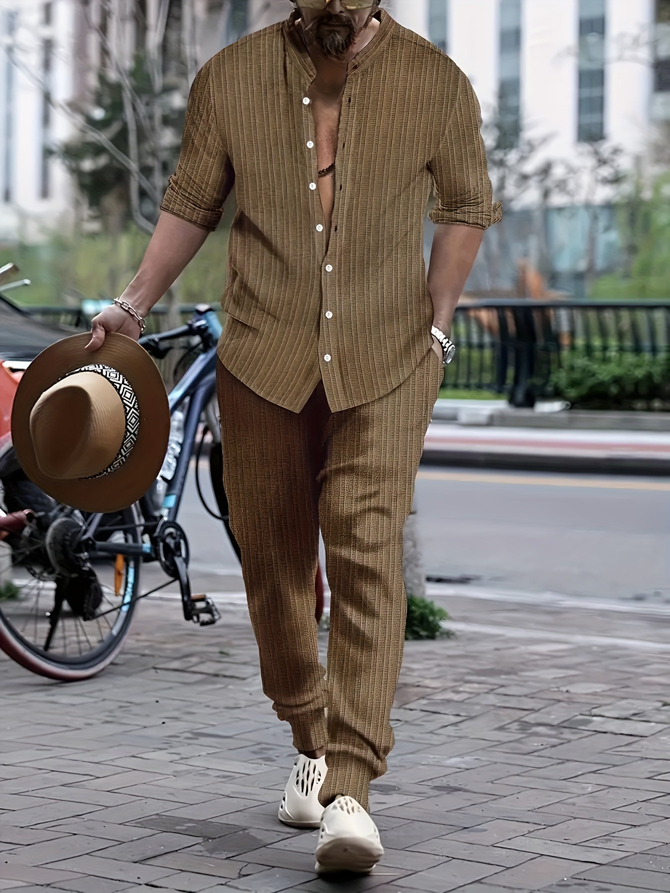 2-piece men's casual outfit stylish shirt and trousers set - everyday wear for weekend outings