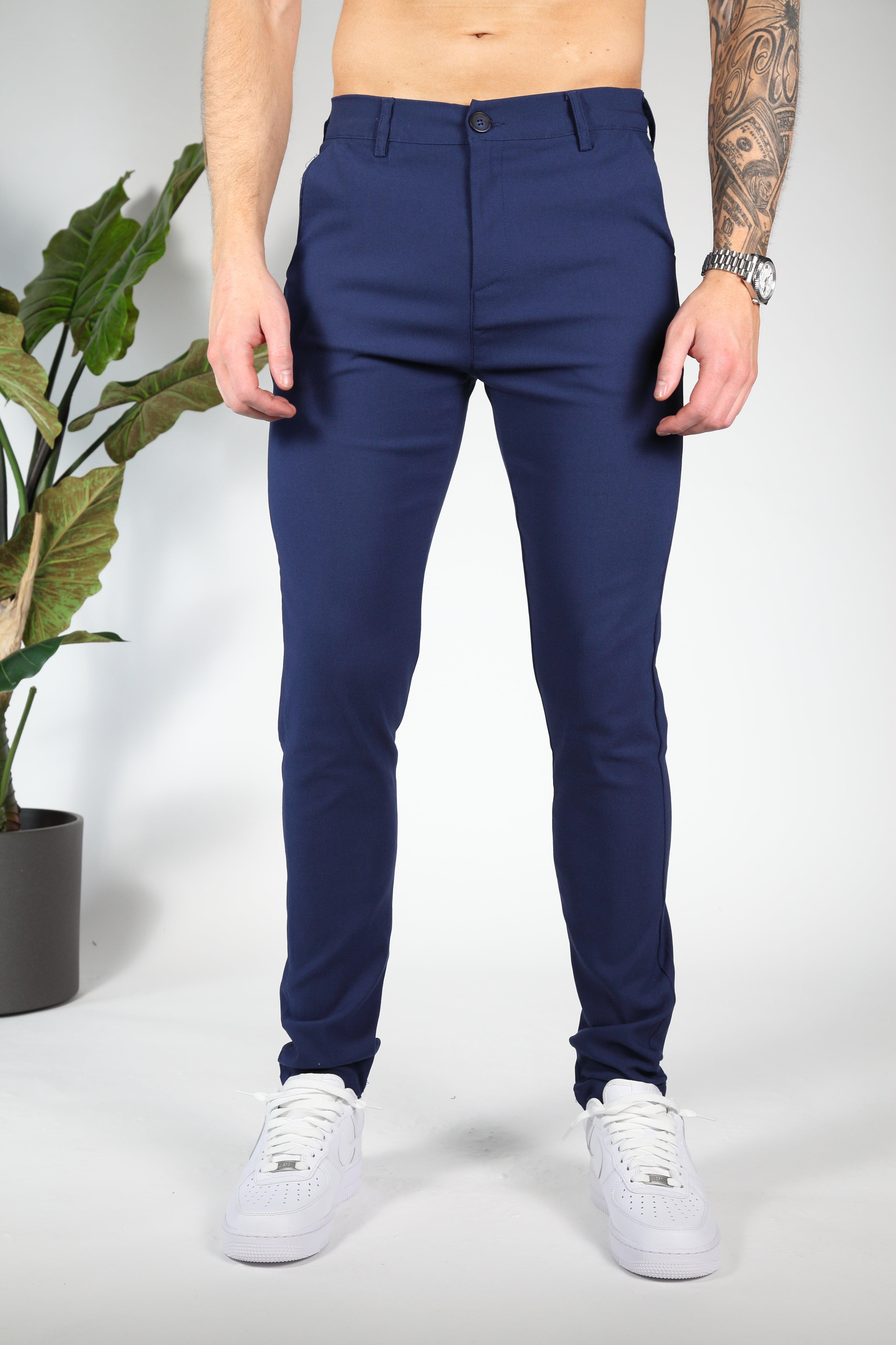 Men's trousers tailored blue style - stretch fabric for office and casual wear