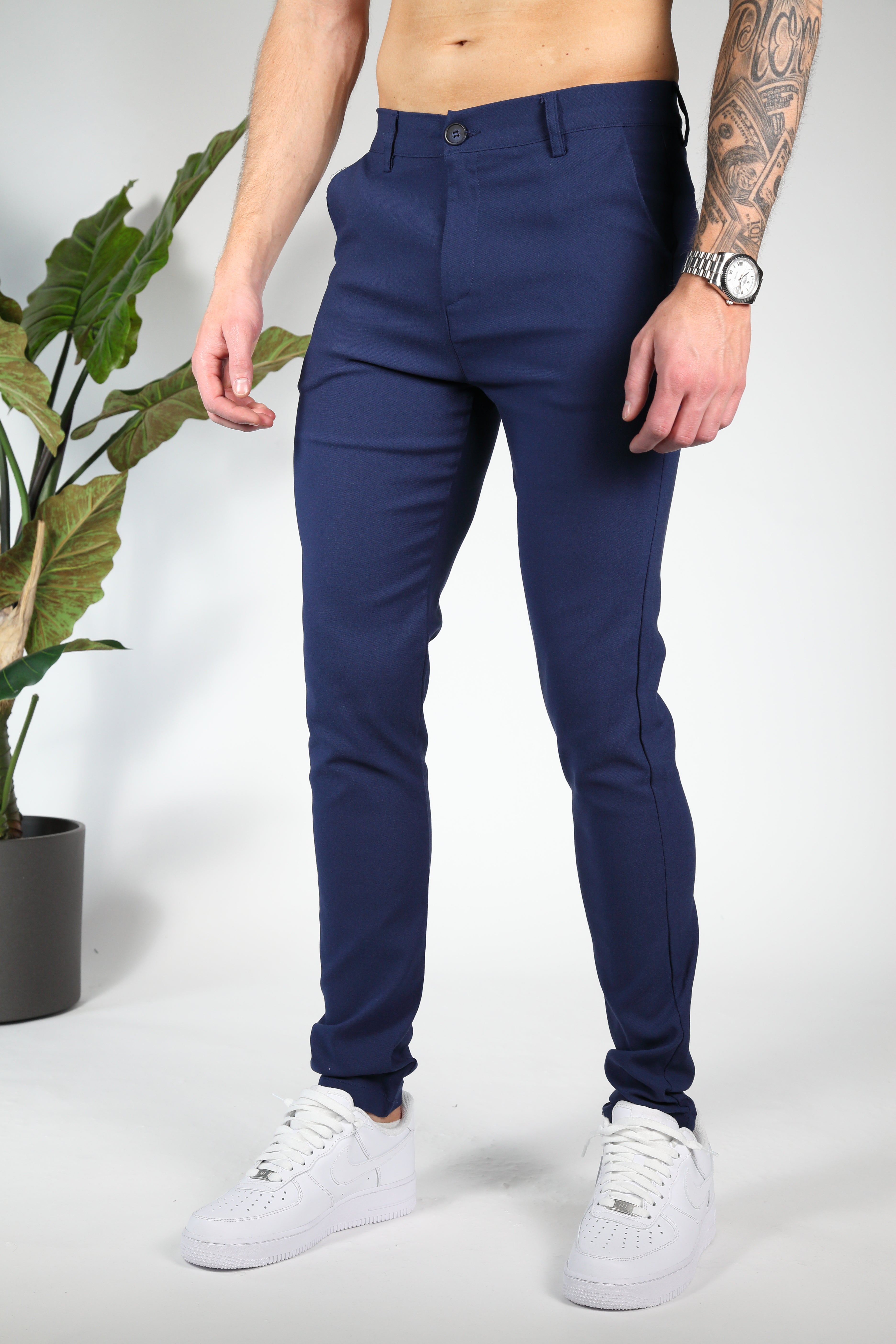 Men's trousers tailored blue style - stretch fabric for office and casual wear