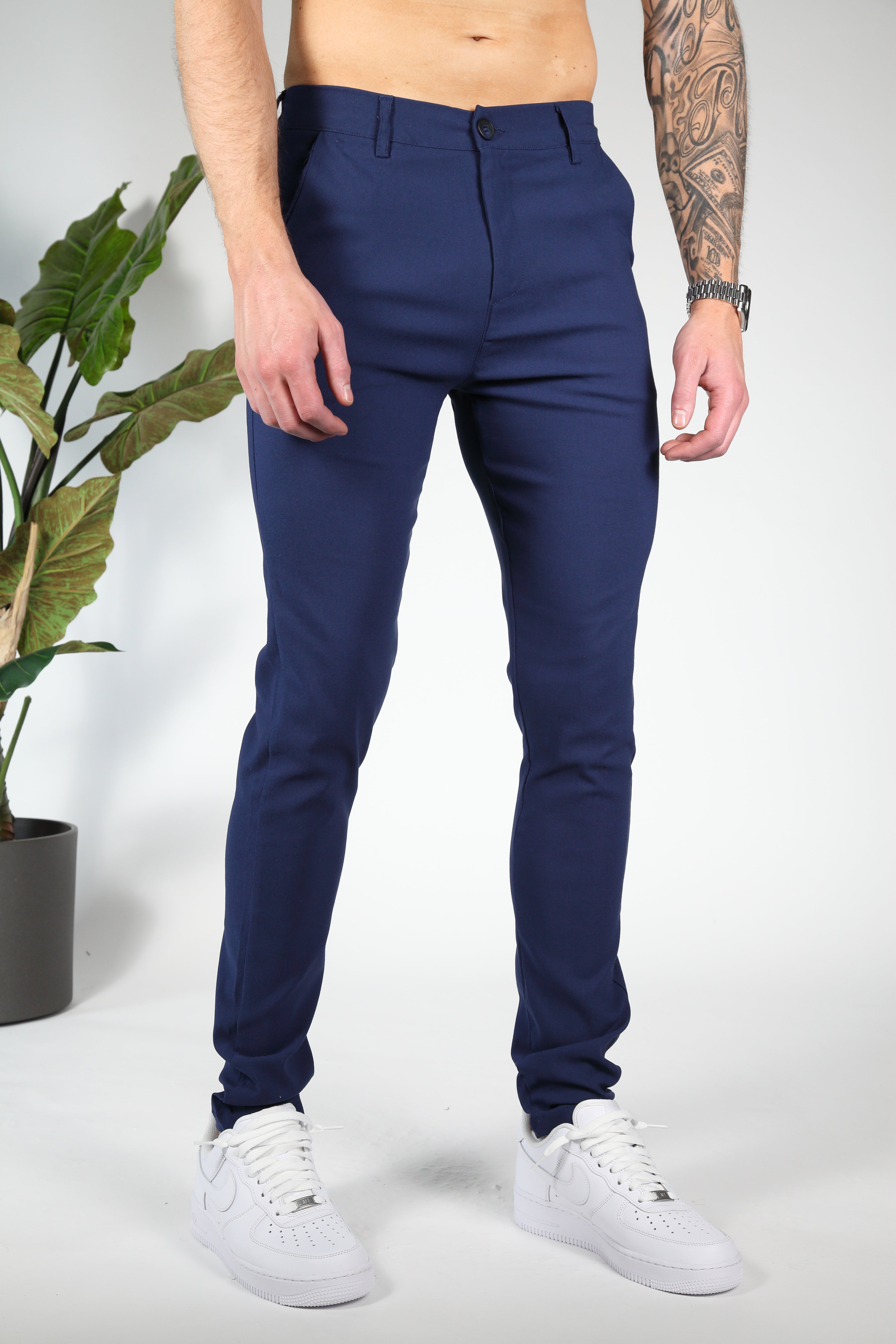 Men's trousers tailored blue style - stretch fabric for office and casual wear