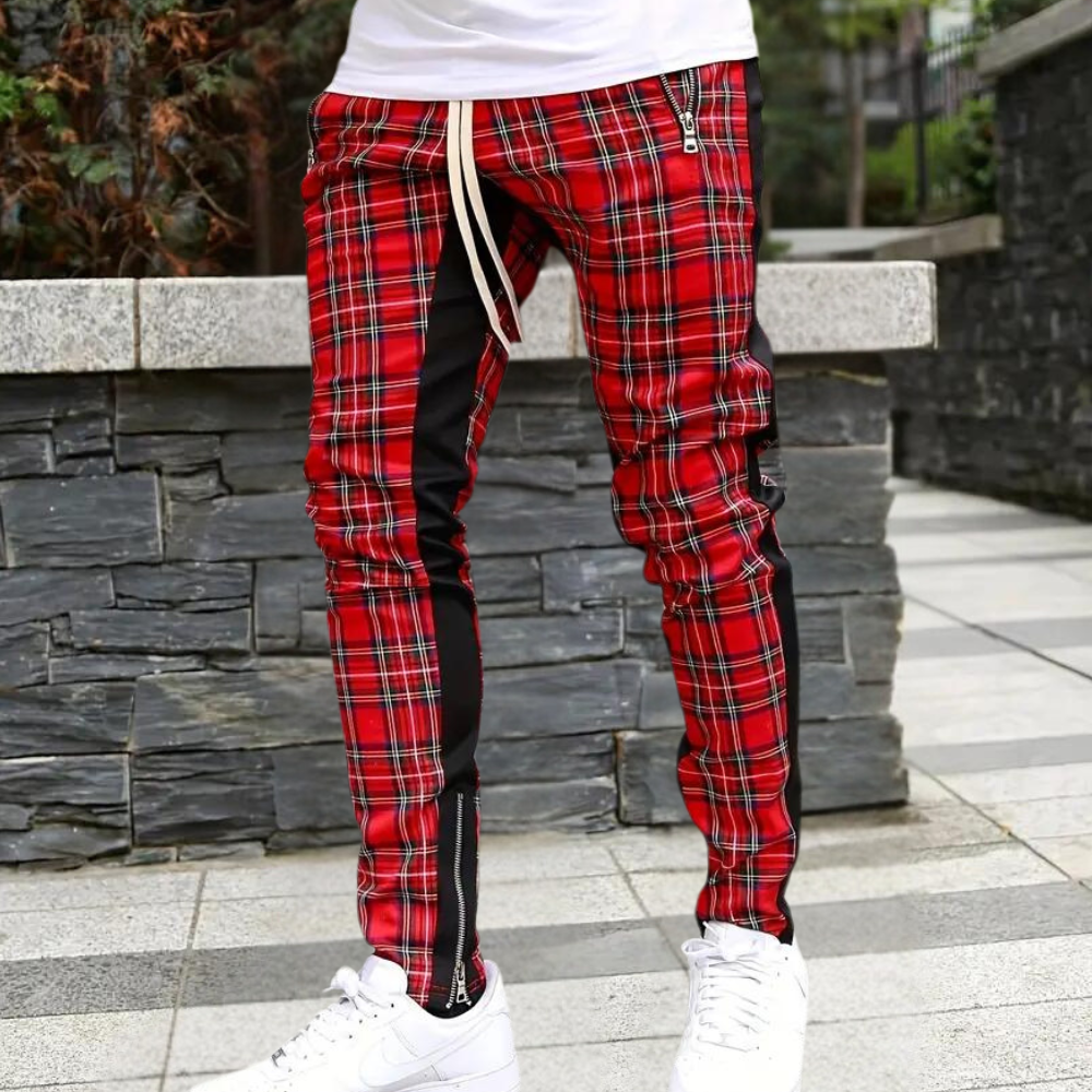 Men's slim fit checked trousers - trendy summer casual pants for daily wear
