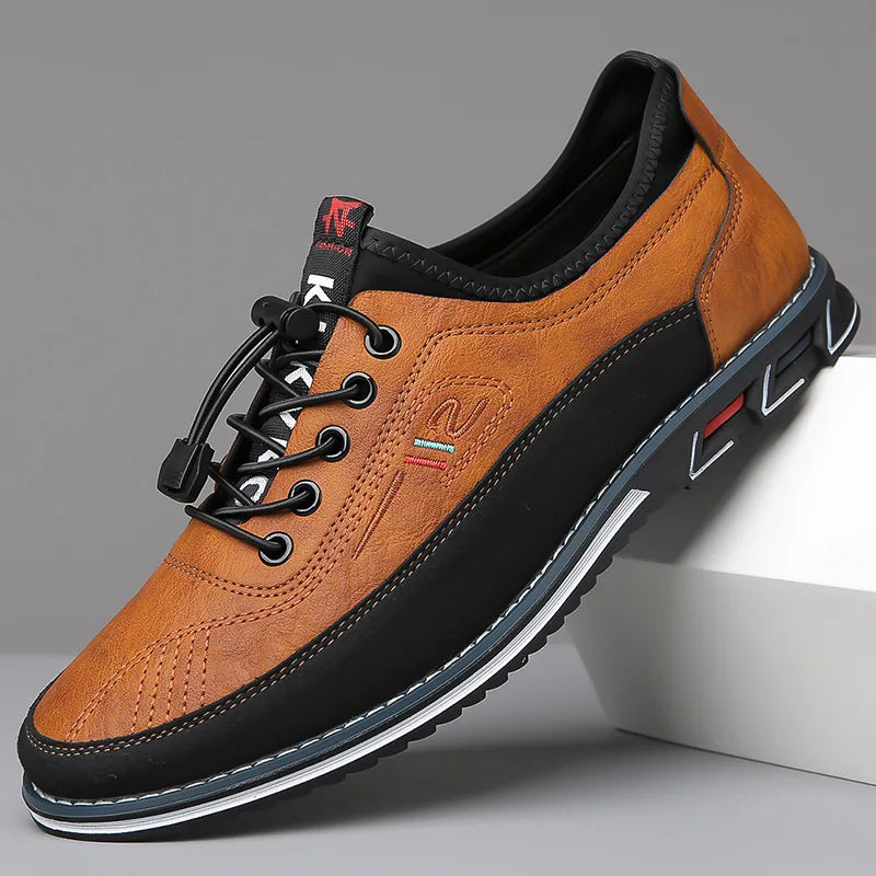 Men's casual leather shoes - sleek lace-up design for everyday wear, stylish footwear