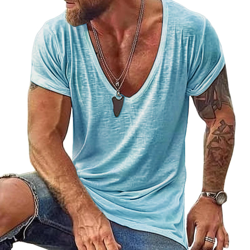 Men's casual t-shirt soft cotton v neck short sleeves - essential everyday wear for active gentlemen
