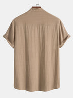 2-piece men's linen trousers and short sleeve shirt set - casual summer attire