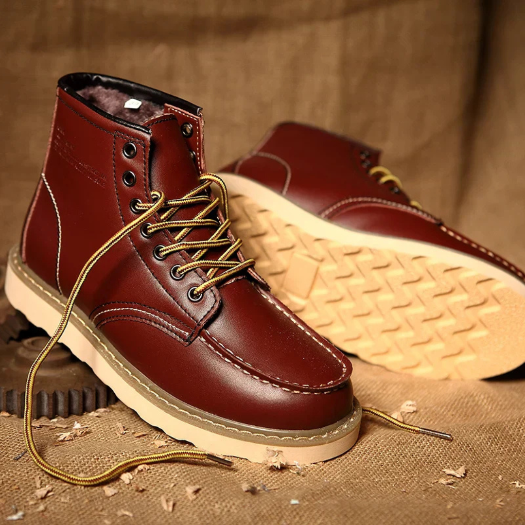 Men's lace-up ankle boots durable leather casual footwear - versatile everyday wear for the modern gentleman