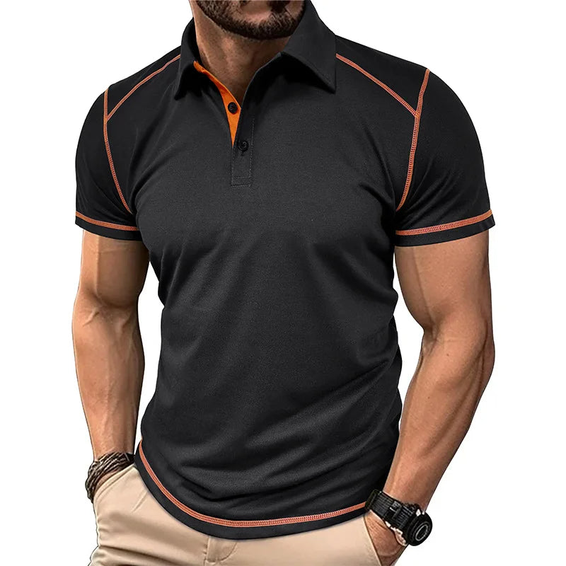 Men's polo shirt sleek short sleeve top casual or office wear - modern design, breathable fabric, durable construction