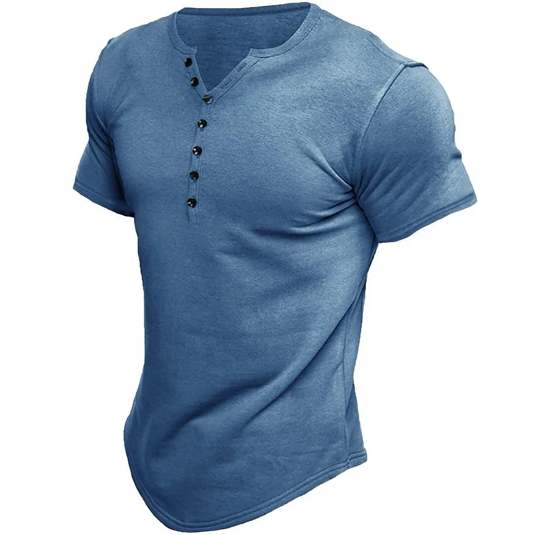 Men's short sleeve henley t-shirt for casual everyday wear - cozy cotton blend top, stylish fit