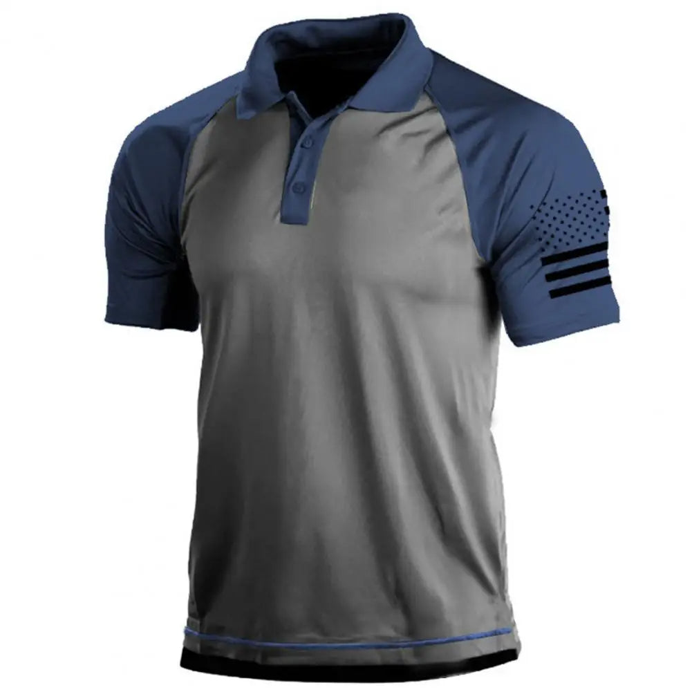 Men's tactical polo shirt with flag patchwork - casual wear for outdoor activities