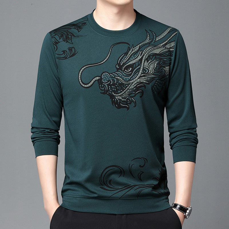 Men’s Dragon Print Long Sleeve Top - Trendy Graphic Tee