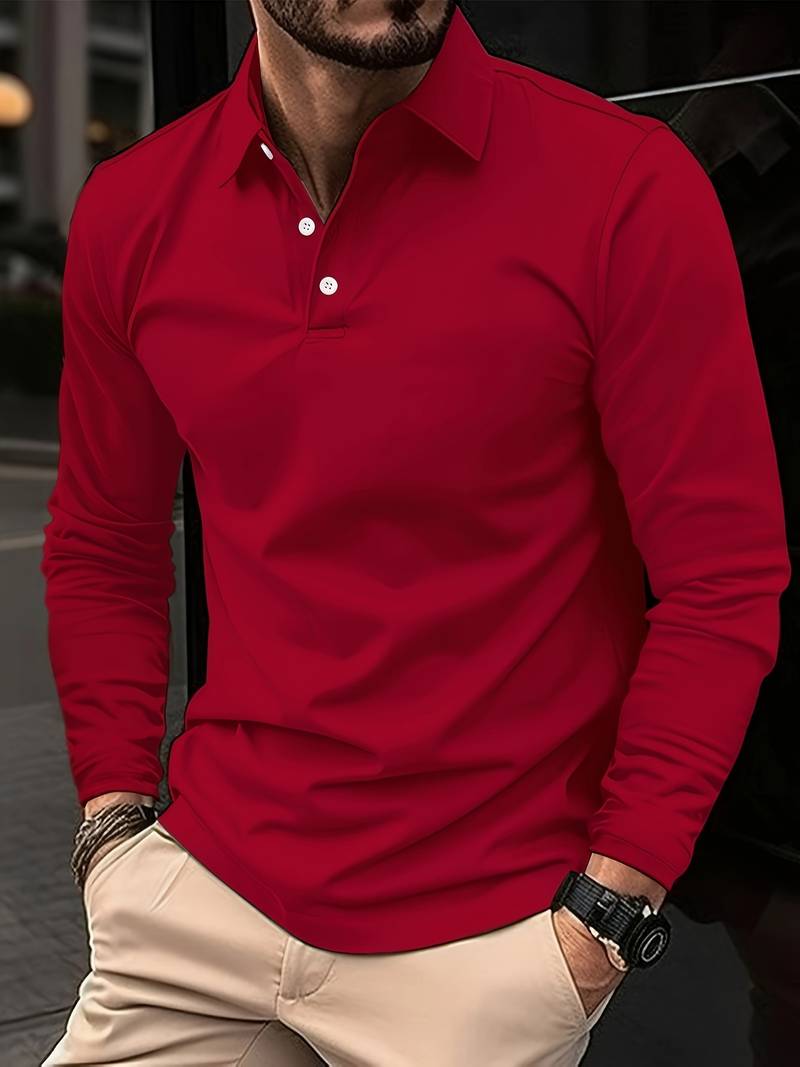 Men's lightweight long sleeve polo shirt - versatile and stylish everyday attire
