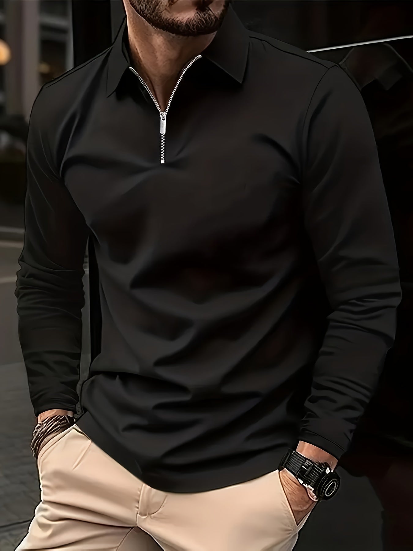 Men's long-sleeve zip-up shirt - contemporary and versatile casual top