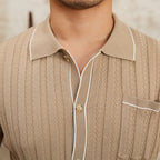 Textured knitted polo shirt - premium men's short-sleeve top