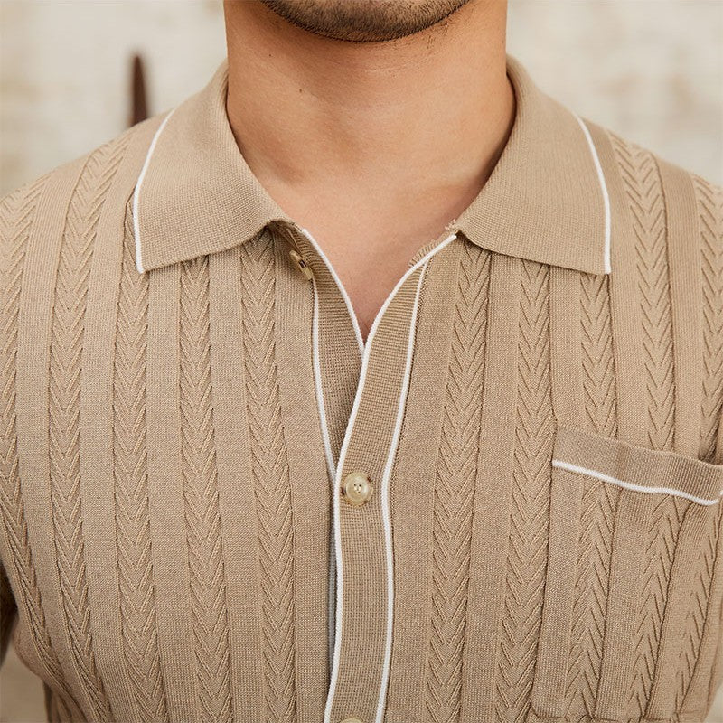 Textured knitted polo shirt - premium men's short-sleeve top