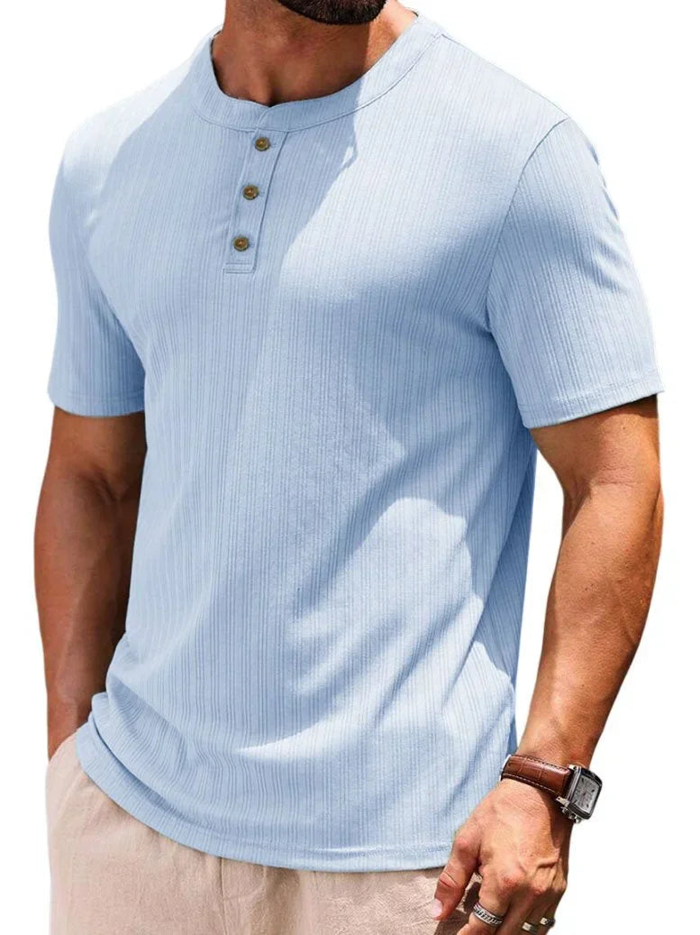 Men's t-shirt with buttons ribbed casual top - relaxed fit for everyday wear