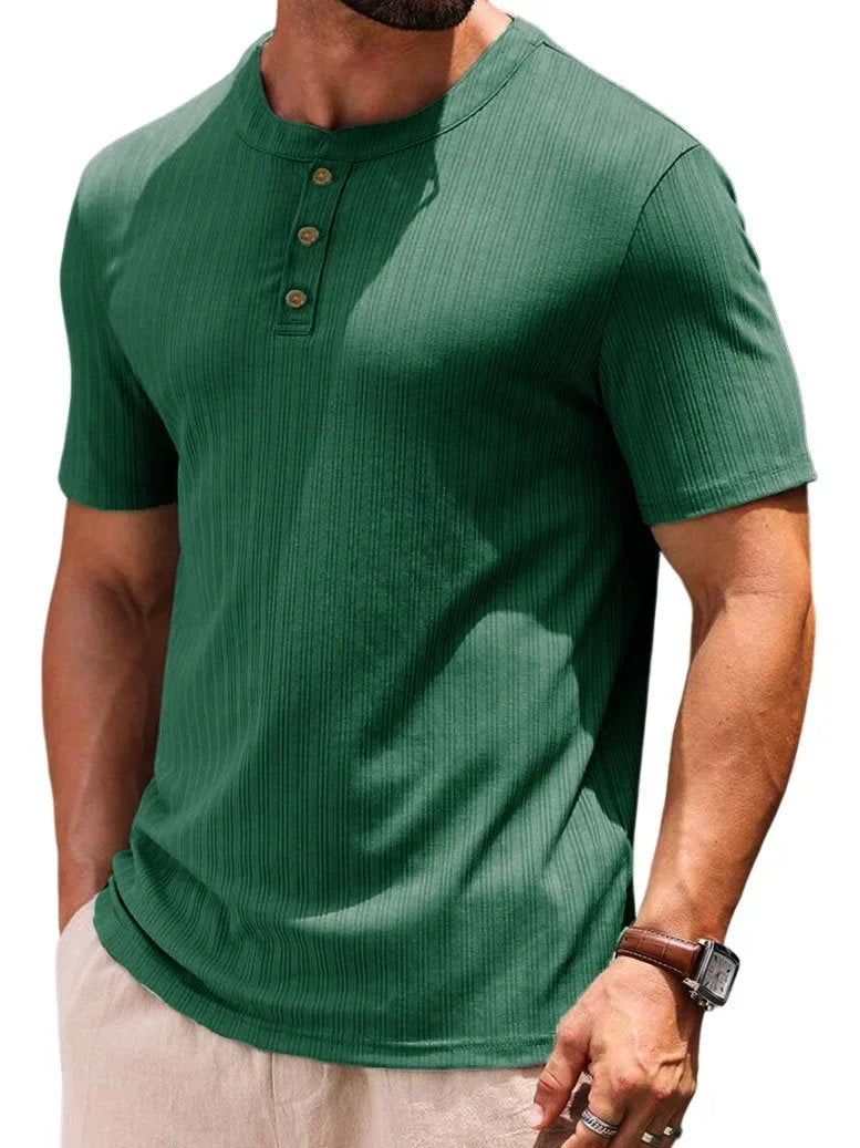 Men's t-shirt with buttons ribbed casual top - relaxed fit for everyday wear