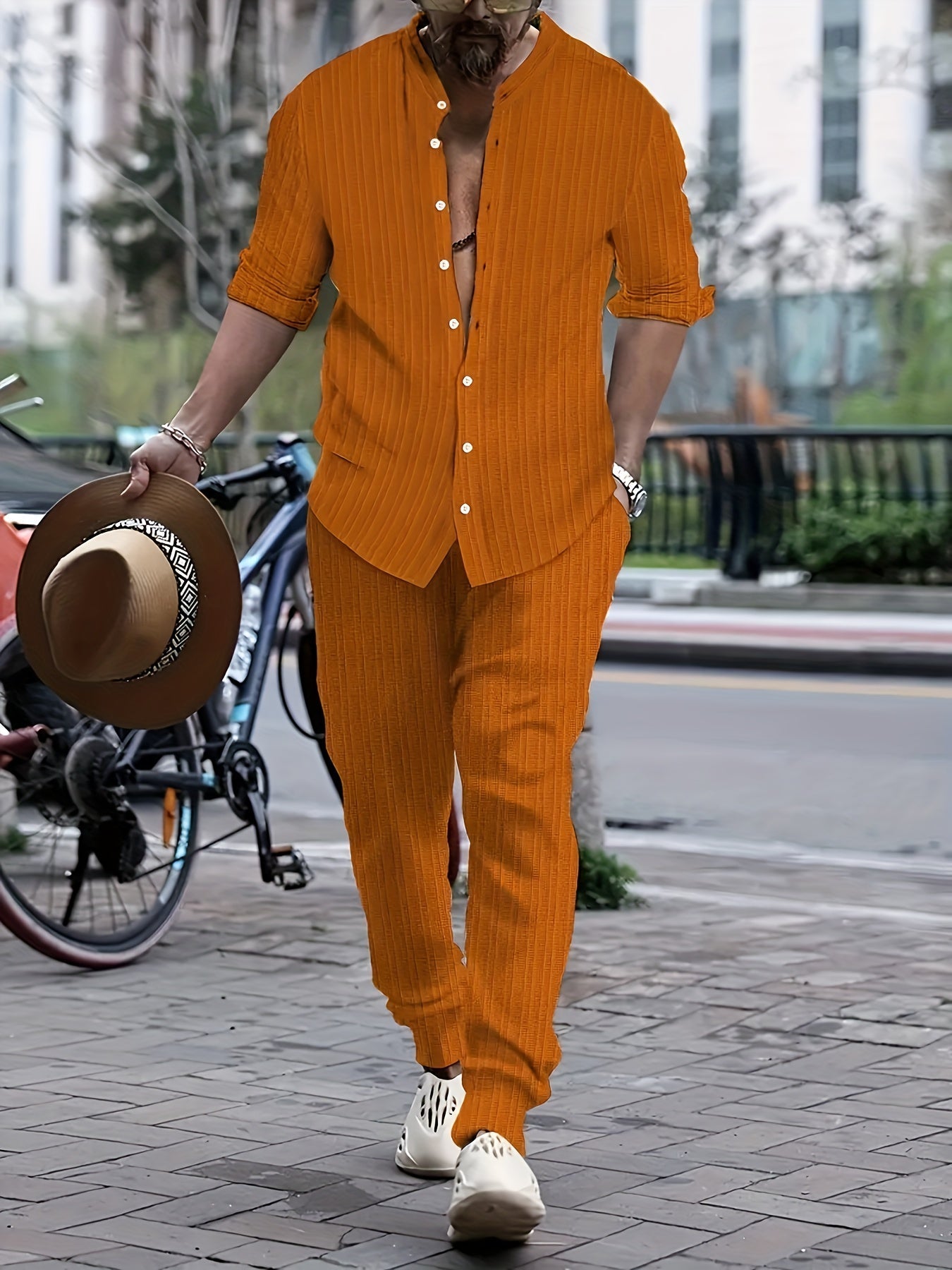 2-piece men's casual outfit stylish shirt and trousers set - everyday wear for weekend outings
