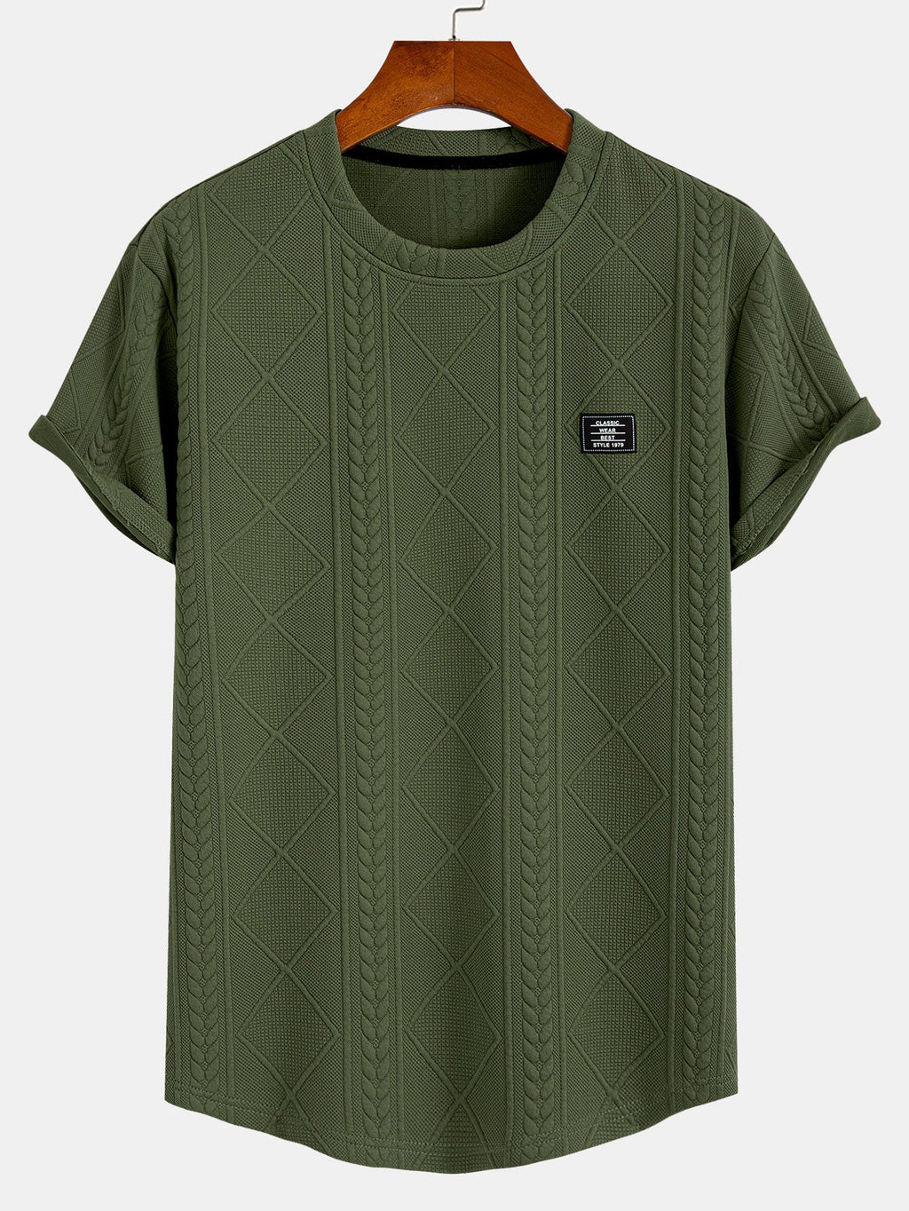 Men's jacquard t-shirt - contemporary casual attire with distinctive textured finish