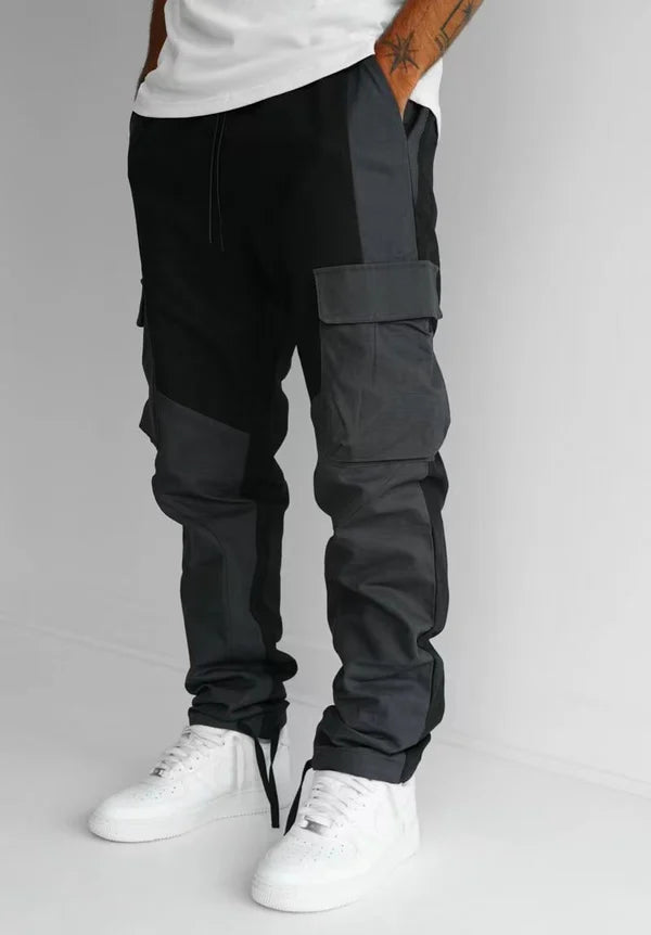 Men's cargo pants functional black/grey panel design for casual wear - stylish and practical trousers