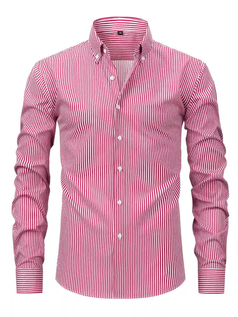 Men's long sleeve striped shirt - classic tailored fit for office and casual wear