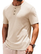 Men's t-shirt with buttons ribbed casual top - relaxed fit for everyday wear