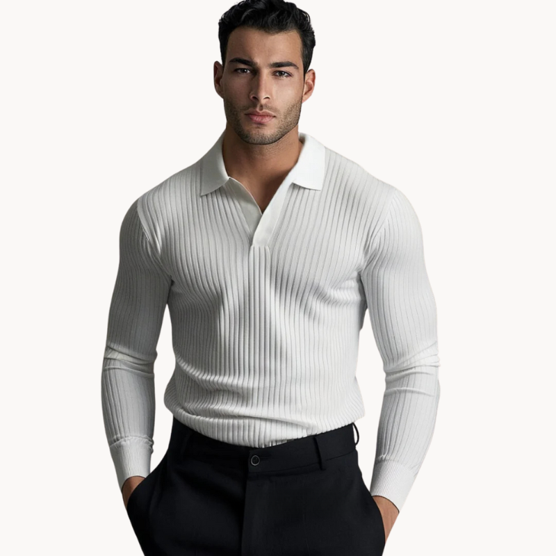 Men's ribbed polo shirt smart casual attire - premium knitted fabric for versatile wear