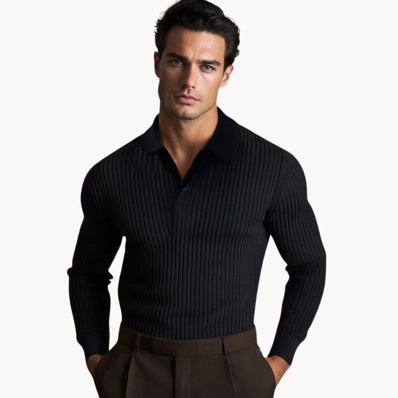 Men's ribbed polo shirt smart casual attire - premium knitted fabric for versatile wear