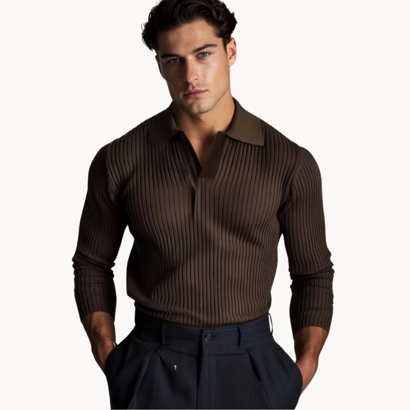 Men's ribbed polo shirt smart casual attire - premium knitted fabric for versatile wear