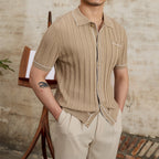 Textured knitted polo shirt - premium men's short-sleeve top