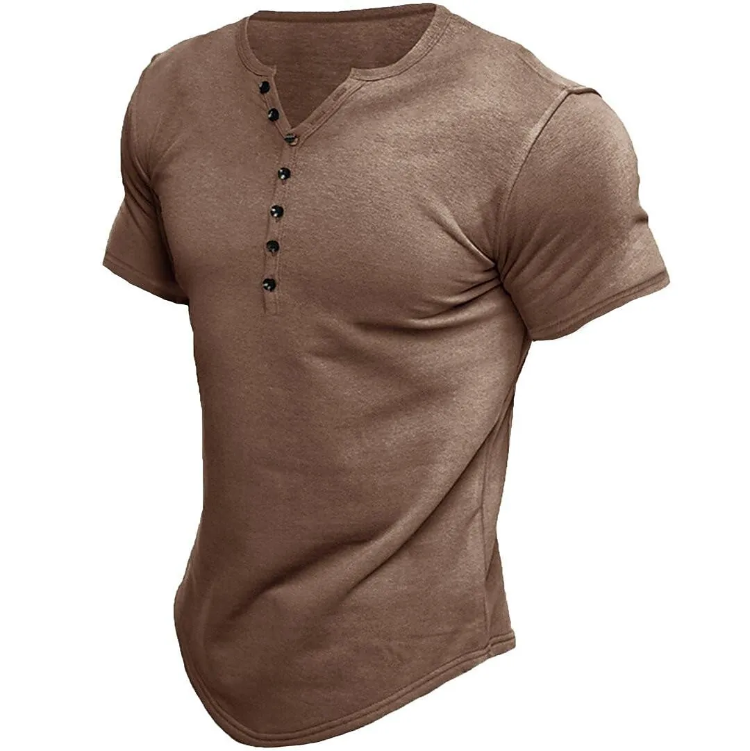 Men's short sleeve henley t-shirt for casual everyday wear - cozy cotton blend top, stylish fit