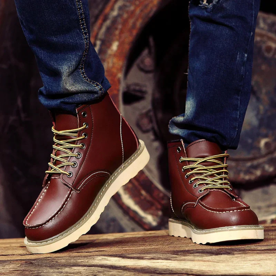 Men's lace-up ankle boots durable leather casual footwear - versatile everyday wear for the modern gentleman