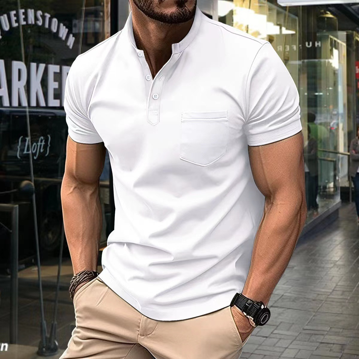 Men's half collar polo shirt - versatile casual wear with lightweight fabric