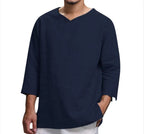 Men's linen style casual t-shirt - relaxed fit short sleeve top for everyday wear