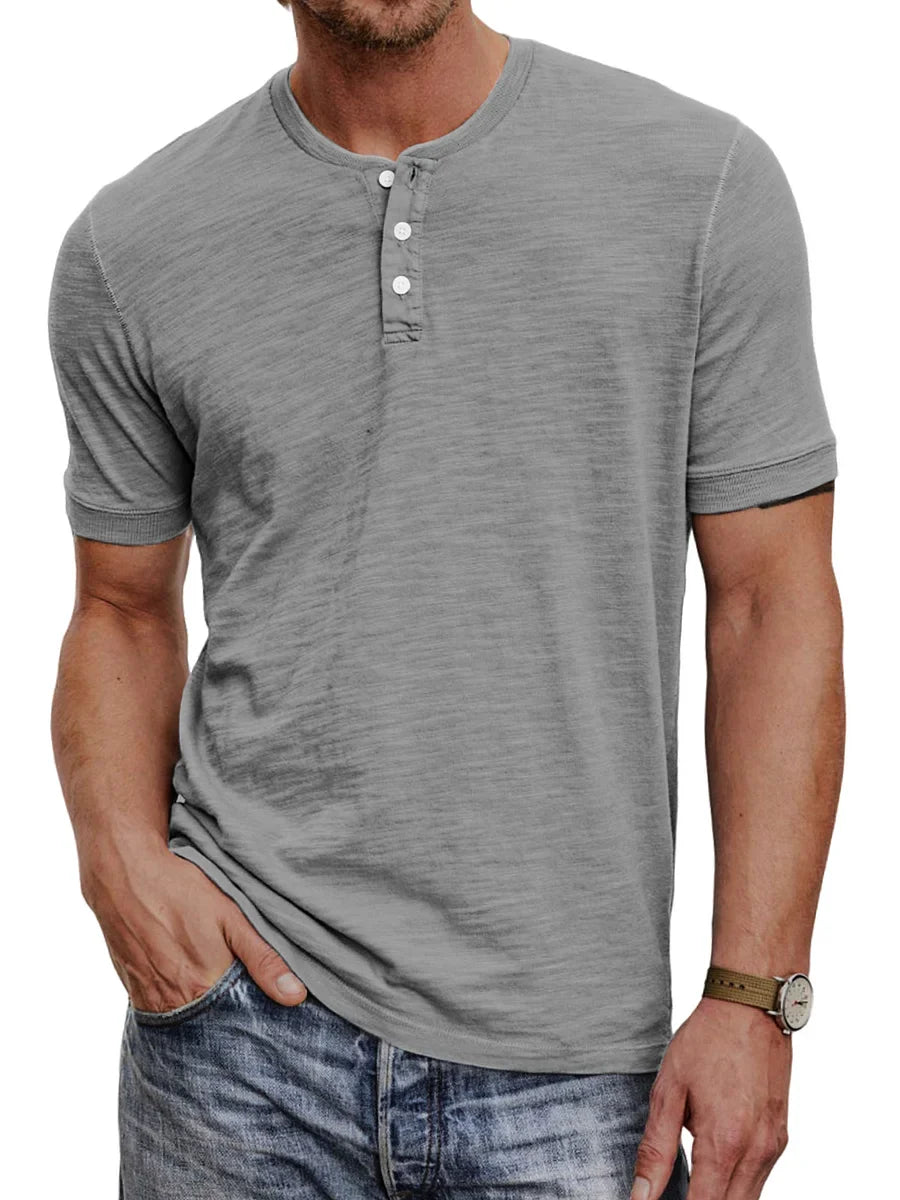 Men's henley t-shirt - lightweight cotton blend top for casual everyday wear