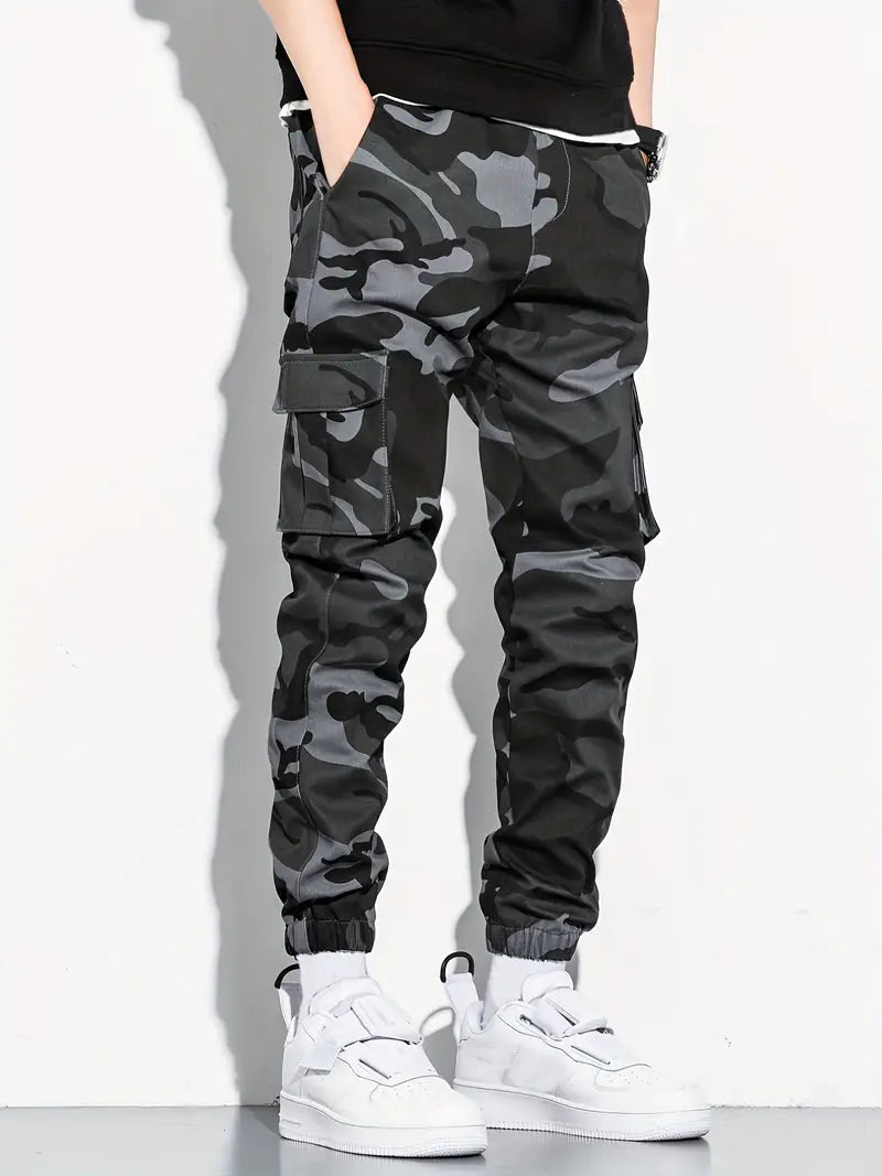 Men’s Camo Gray Cargo Trousers - Relaxed Functional Fit