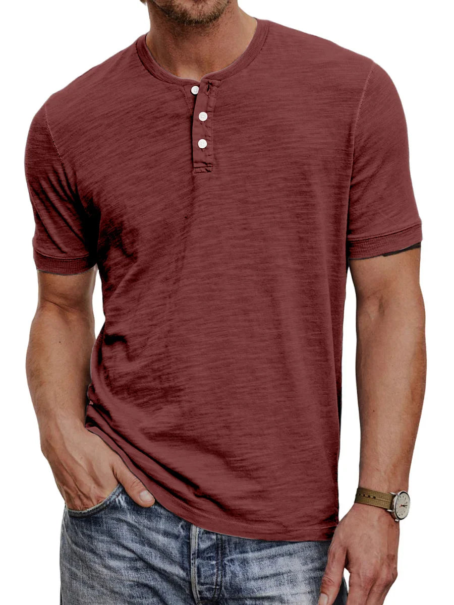 Men's henley t-shirt - lightweight cotton blend top for casual everyday wear