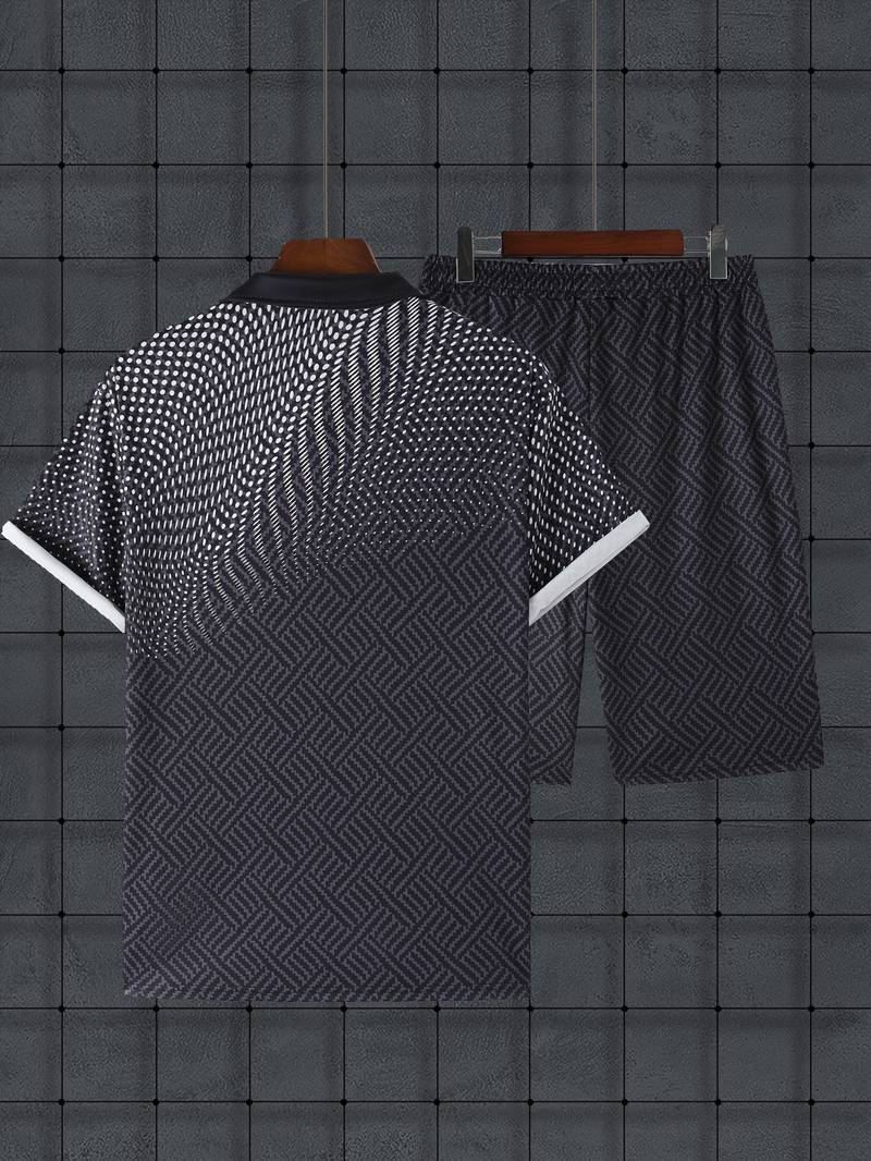 Men's short-sleeve polo shirt - unique black matrix design for casual outings