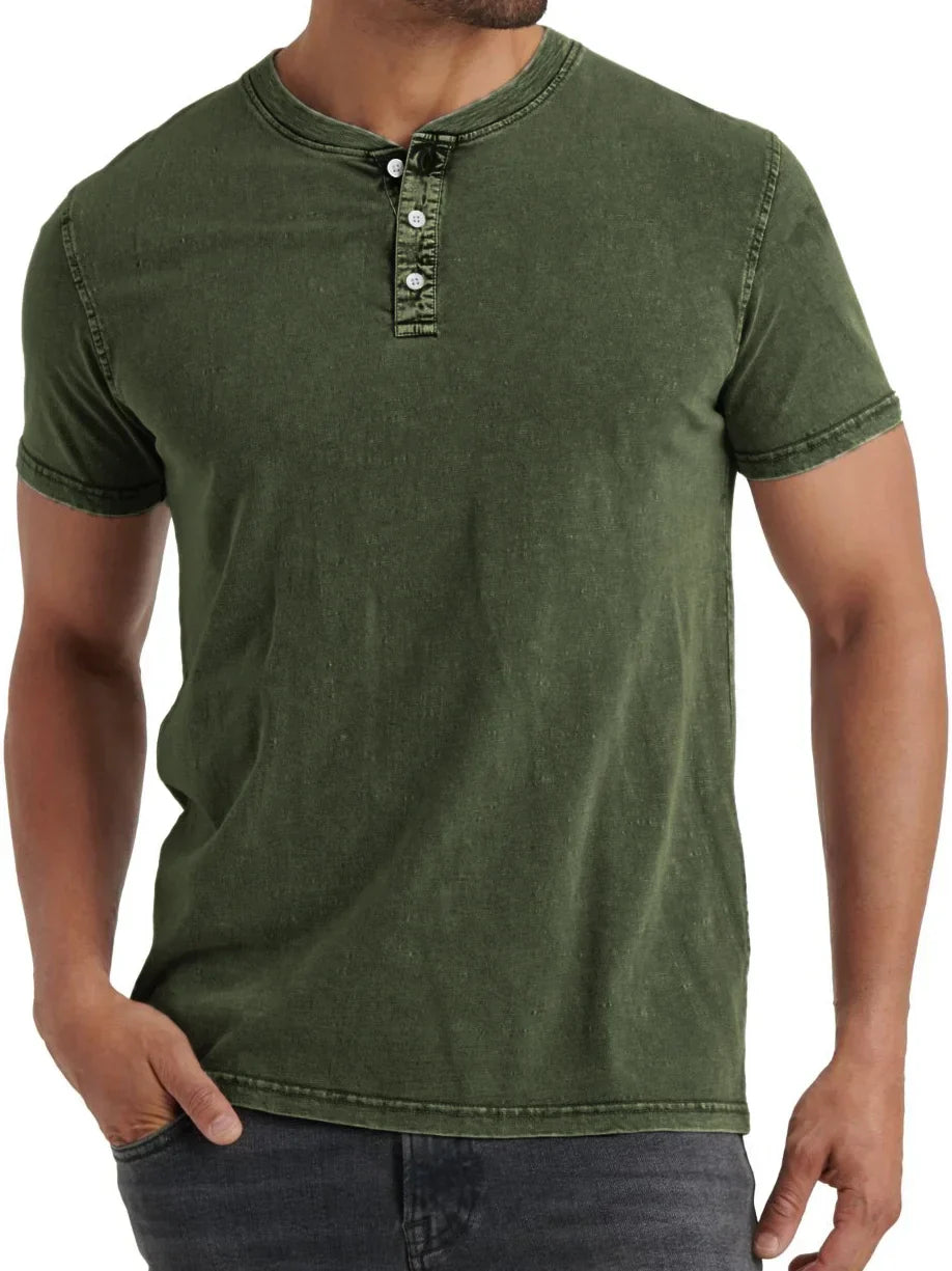 Men's denim henley t-shirt relaxed casual top - versatile stylish fit for everyday wear