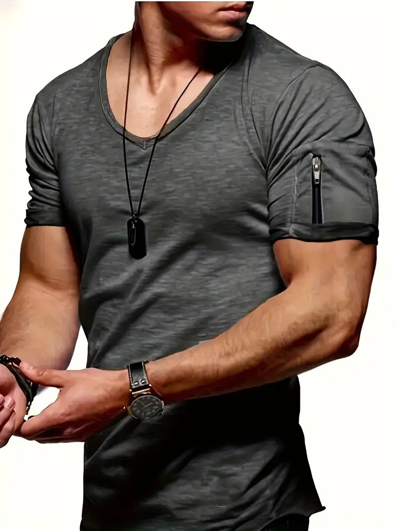Men's slim fit v-neck t-shirt with pocket - casual everyday tee, breathable fabric